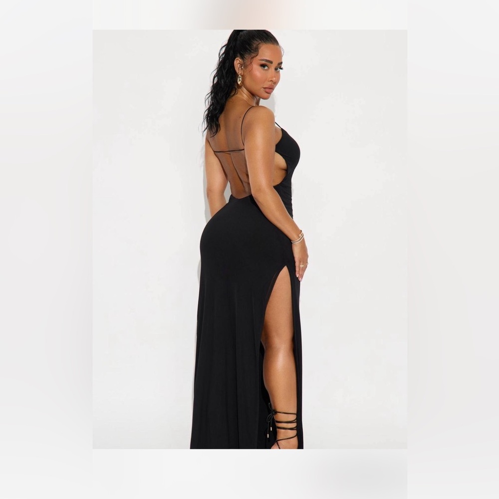 Fashion Nova Black Backless Maxi Dress with High Slit